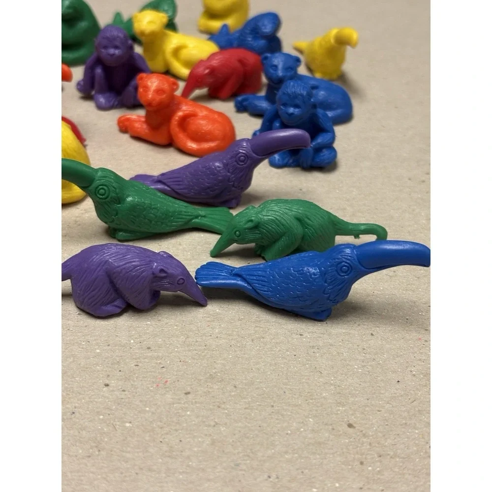 Vintage Lot Of 25 Rubber Mini Safari Animal Figures Counters Math Manipulatives